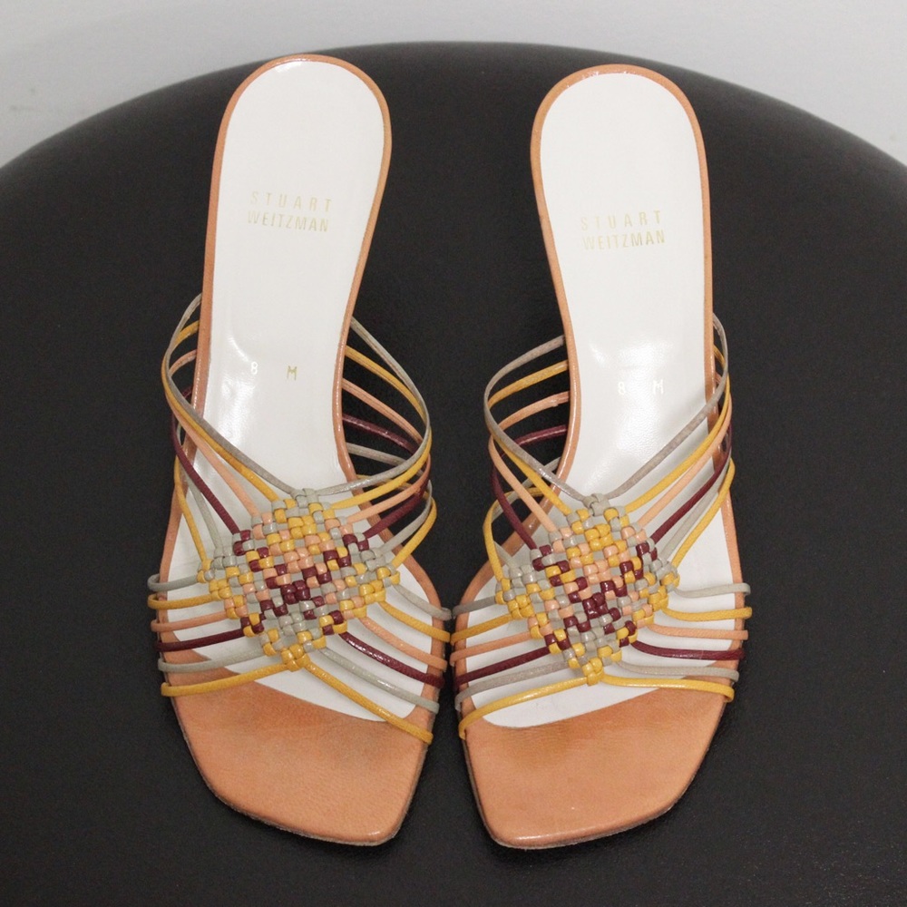 Stuart Weitzman Kitten Heels Slides Lattice Weave